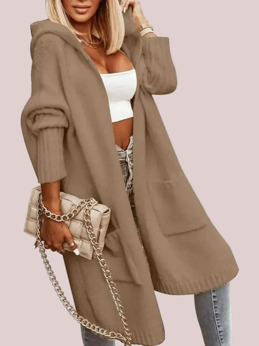 Women's Fall Winter Casual Long Sleeve Hooded Knit Sweater Coat