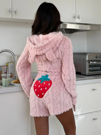 Woemn's Fuzzy Hooded Pajamas Romper