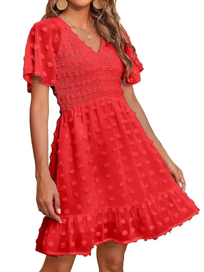 Women's Ruffle Hem Swiss Dot Casual Dress
