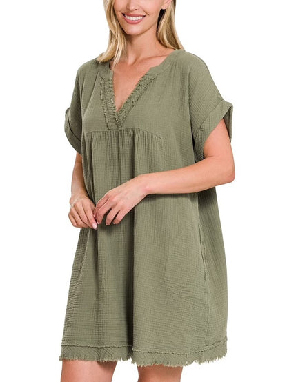 Women's Washed Casual V-Neck Dress