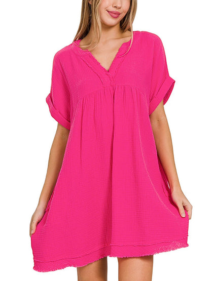 Women's Washed Casual V-Neck Dress