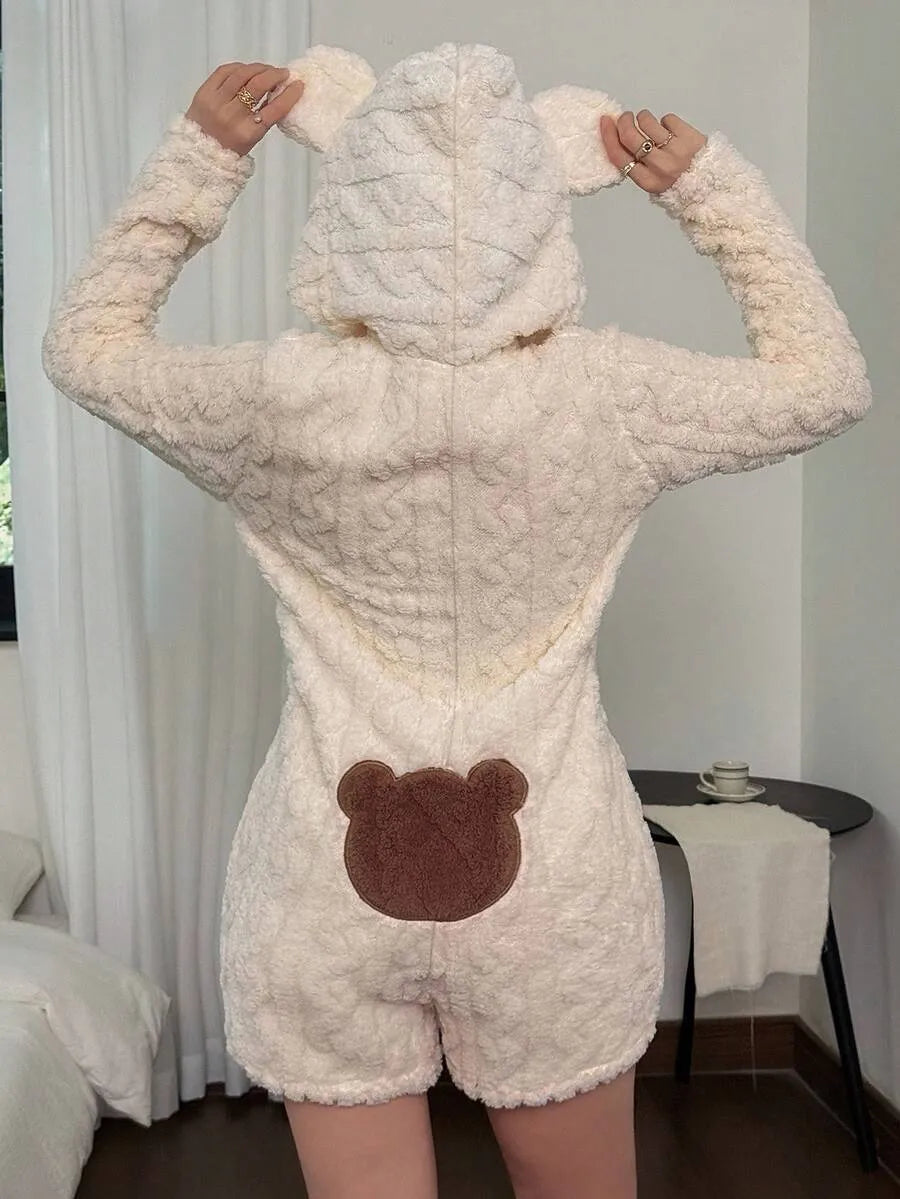 Woemn's Fuzzy Hooded Pajamas Romper
