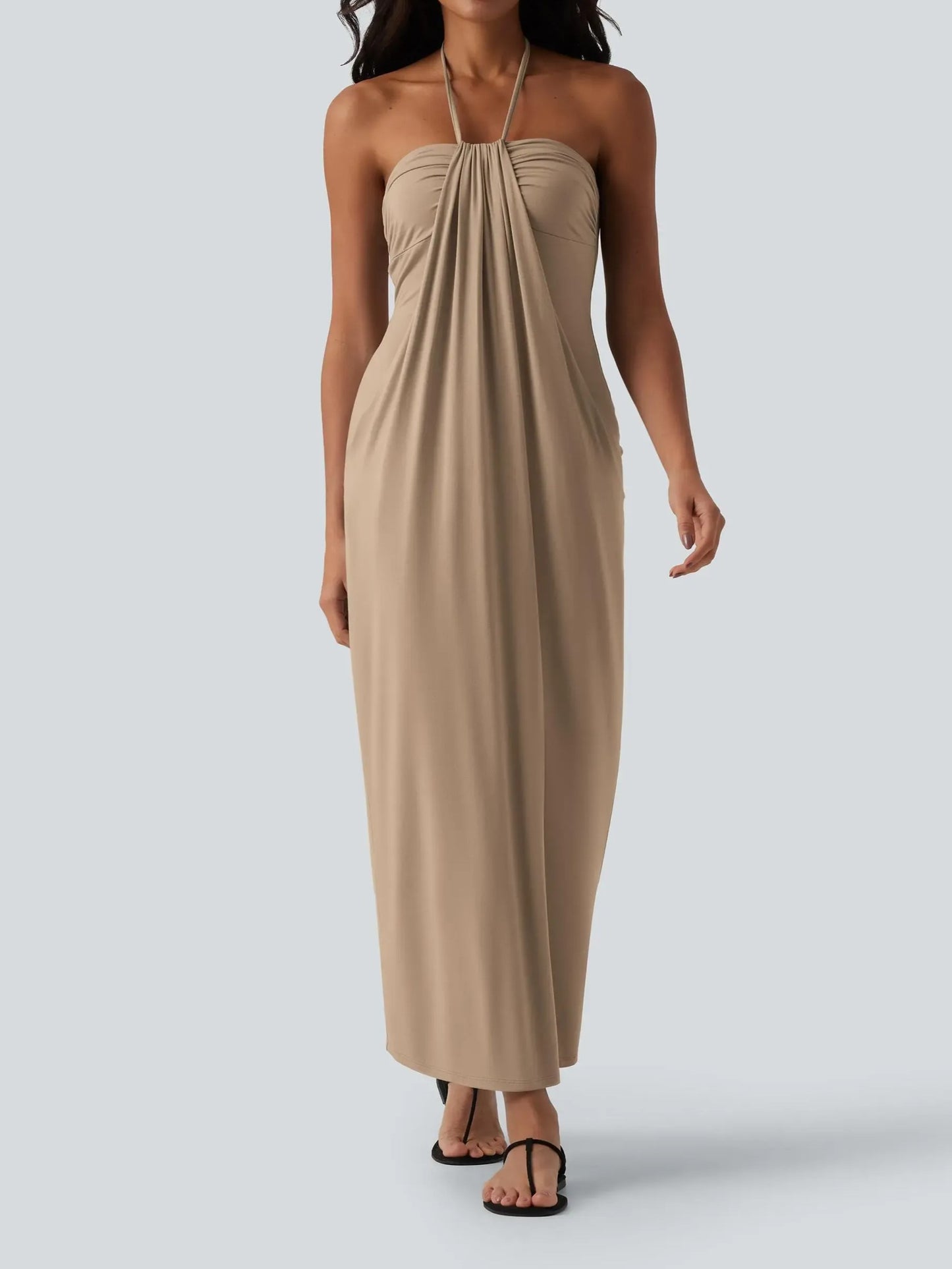 Women's Flowy Draped Halter Vacation Midi Dress