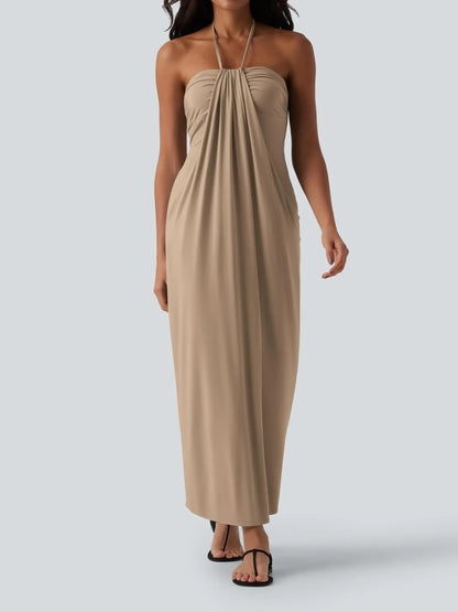 Women's Flowy Draped Halter Vacation Midi Dress