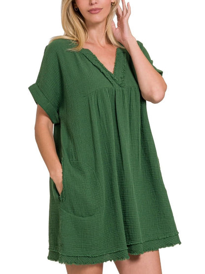 Women's Washed Casual V-Neck Dress