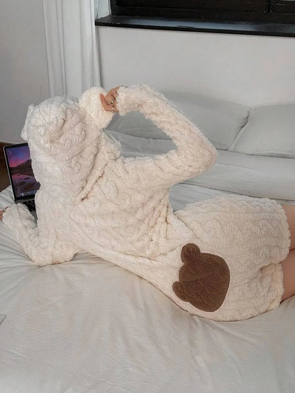 Woemn's Fuzzy Hooded Pajamas Romper