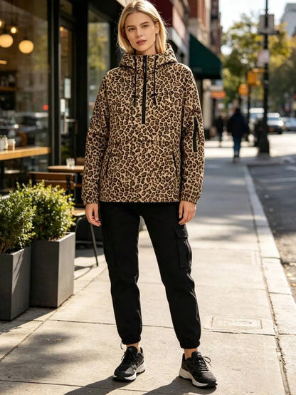 Women's Leopard Print Hooded Trench Coat