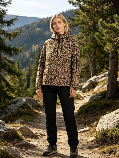 Women's Leopard Print Hooded Trench Coat