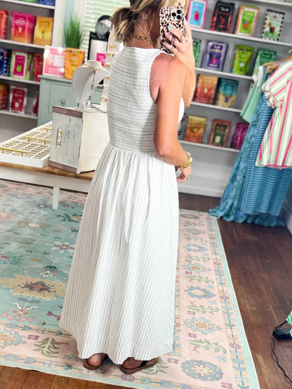 Women's Light Striped Sleeveless Midi Dress