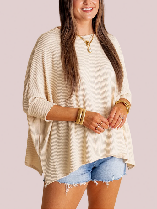 Women's Soft Ribbed 3/4 Sleeve Oversized Top