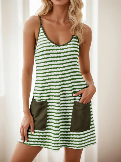 Women's Striped Spaghetti Strap Dress With Attached Shorts