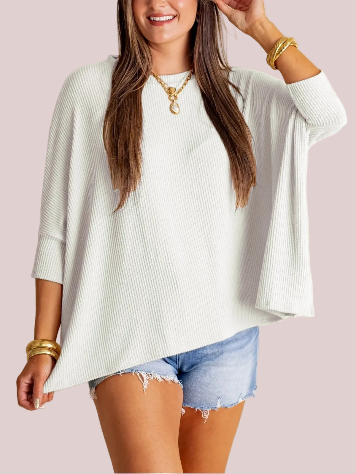 Women's Soft Ribbed 3/4 Sleeve Oversized Top