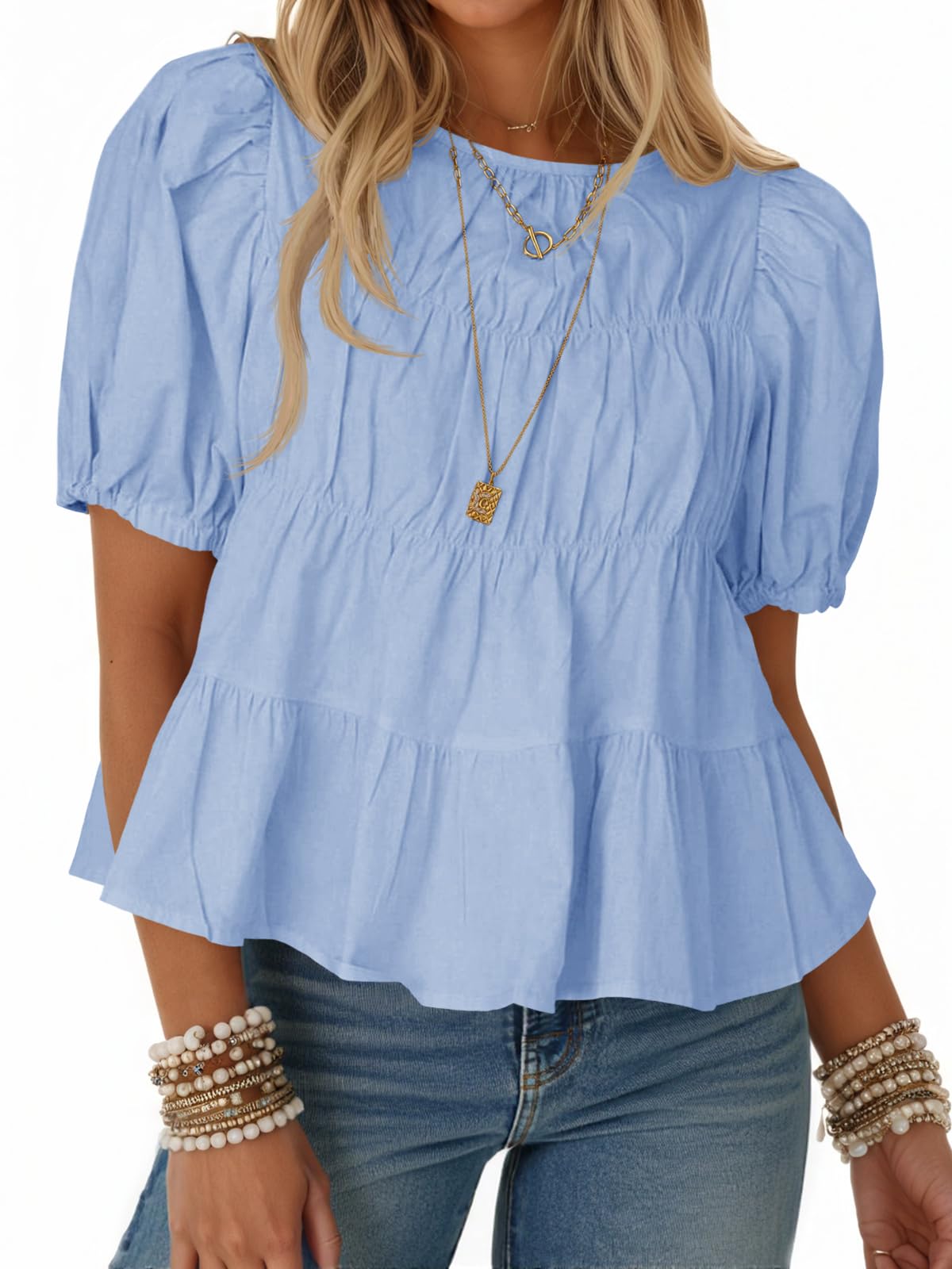 Women's Ruffled Puff Short Sleeves