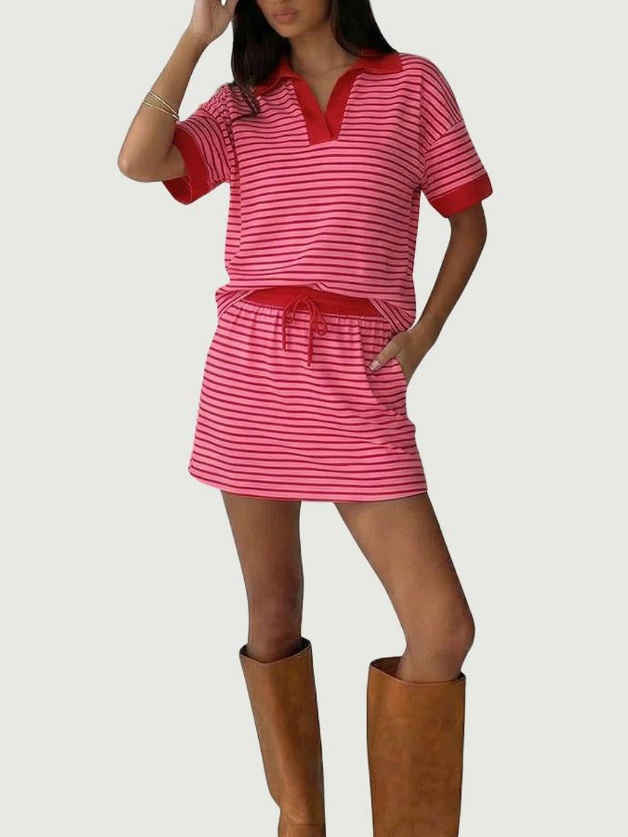 Summer Stripe Oversized Top & Shorts Matching Set