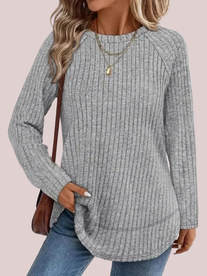 Women's Color Block Raglan Sleeve Ribbed Crewneck Tunic Blouse