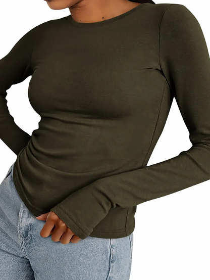 Women’s Stretchy Basic Long‑Sleeve Blouse