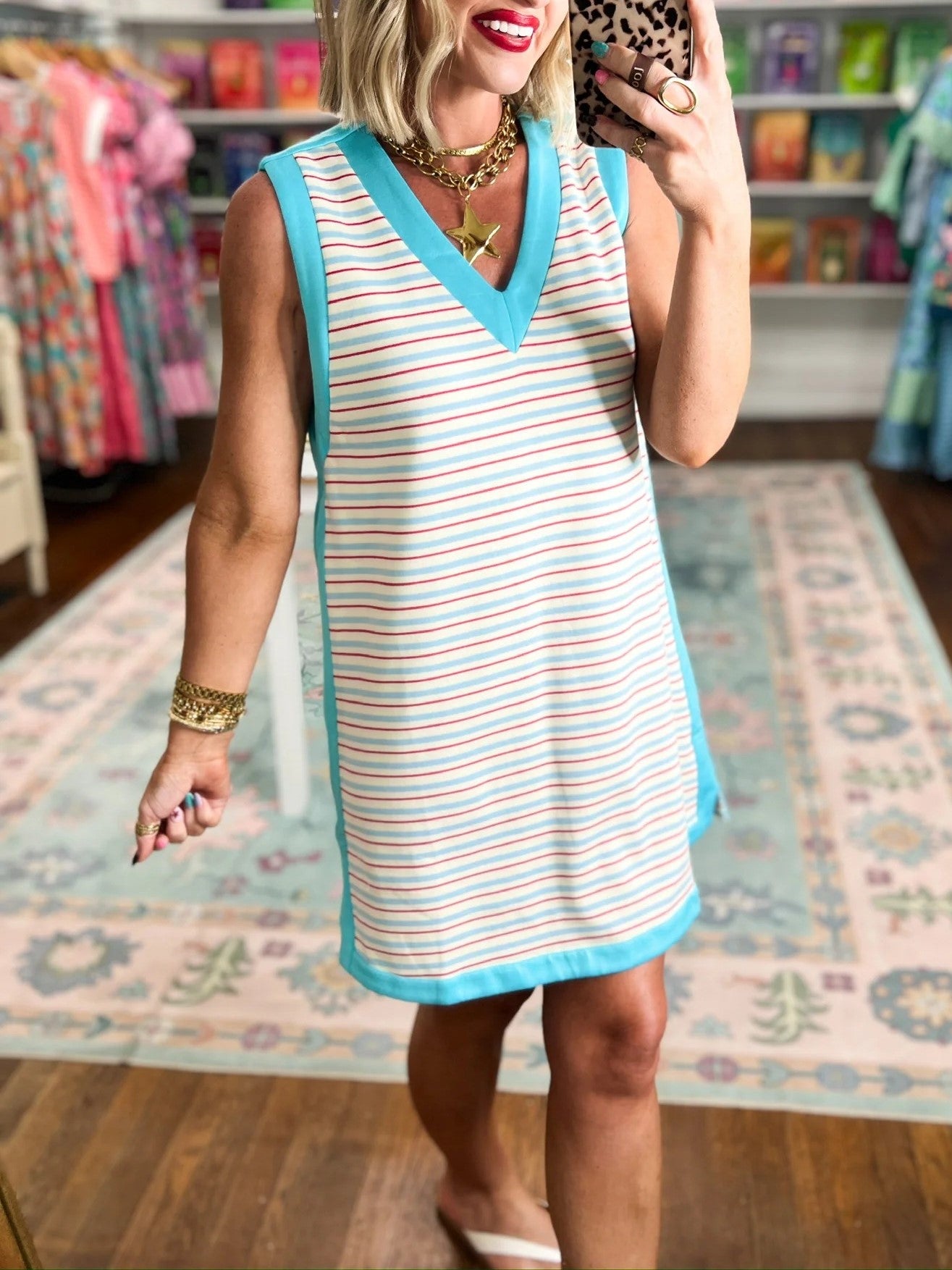 Women's Summer Holiday Contrast Edge Striped Dress