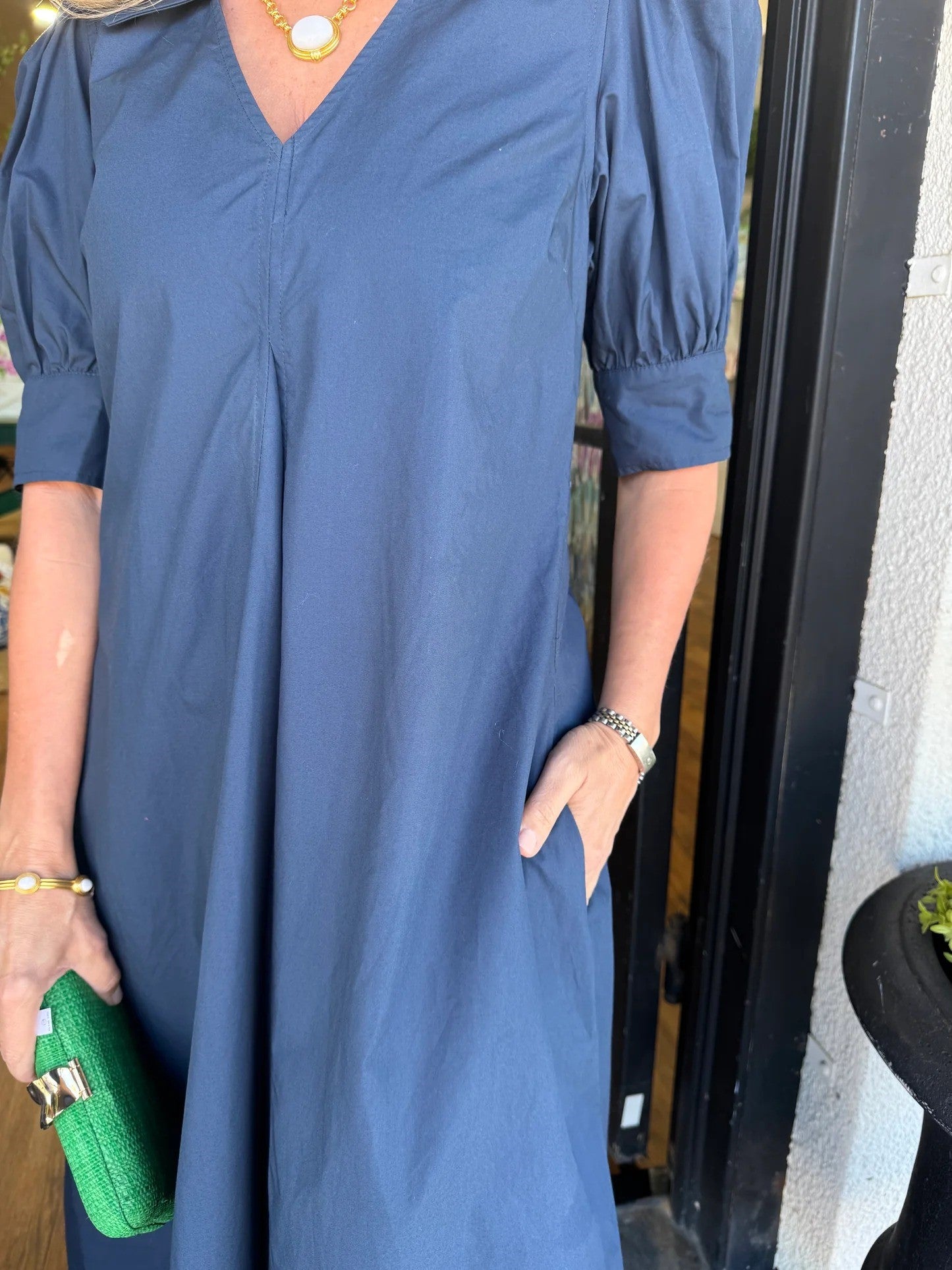 Women's Puff Sleeve A-Line Midi Dress