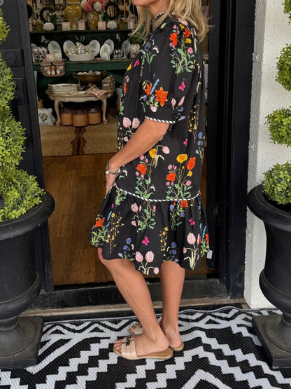 Women's Puff Sleeve Botanical Print Dress