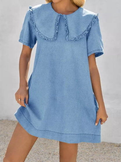 Women's Soft Denim Baby Collar Summer Dress
