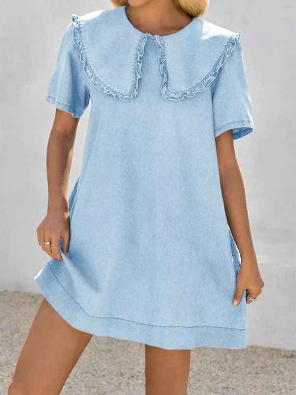 Women's Soft Denim Baby Collar Summer Dress