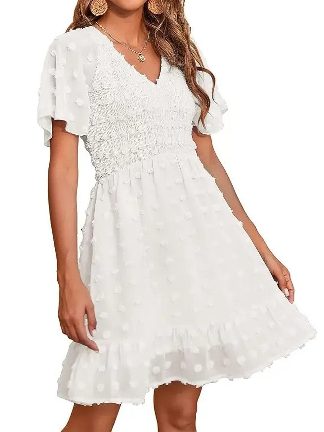 Women's Ruffle Hem Swiss Dot Casual Dress