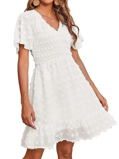 Women's Ruffle Hem Swiss Dot Casual Dress