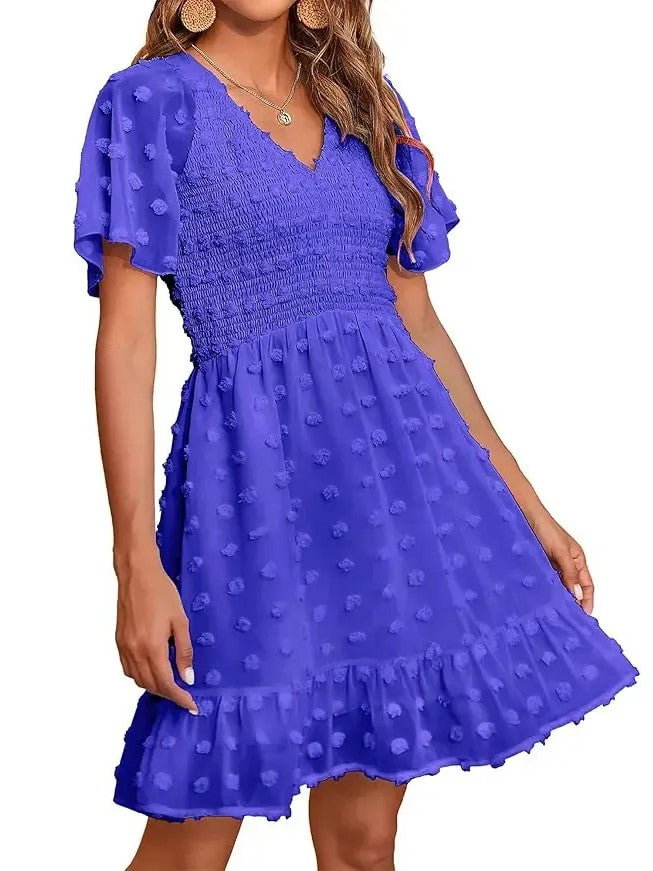 Women's Ruffle Hem Swiss Dot Casual Dress
