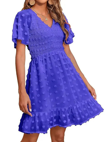 Women's Ruffle Hem Swiss Dot Casual Dress