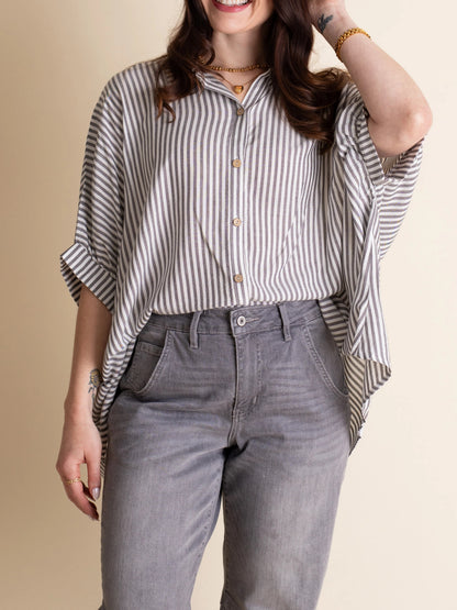 Women's Batwing Elbow Sleeve Striped Blouse