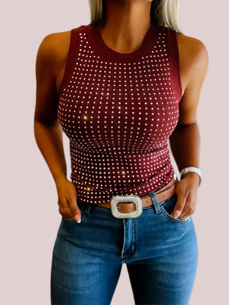 Women's Glitter Rhinestone Fitted Sleeveless Tank Top