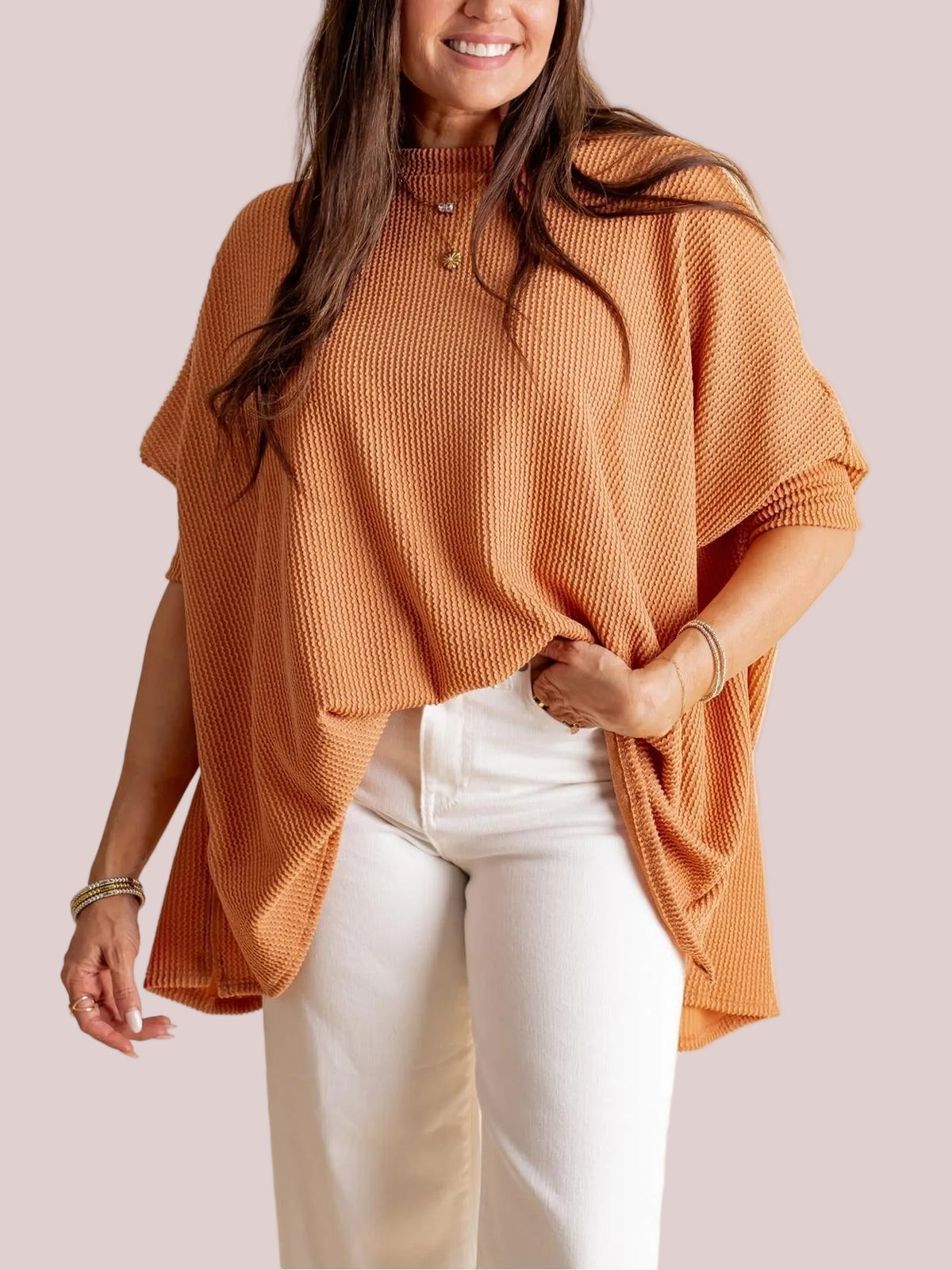 Women's Soft Ribbed 3/4 Sleeve Oversized Top