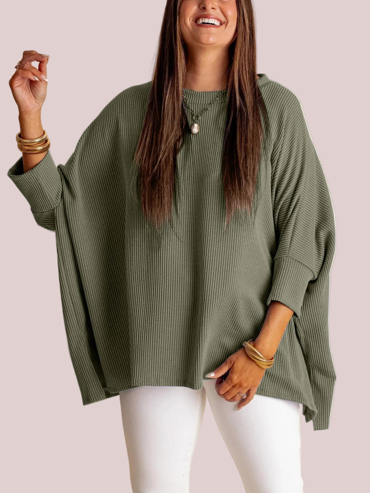 Women's Soft Ribbed 3/4 Sleeve Oversized Top