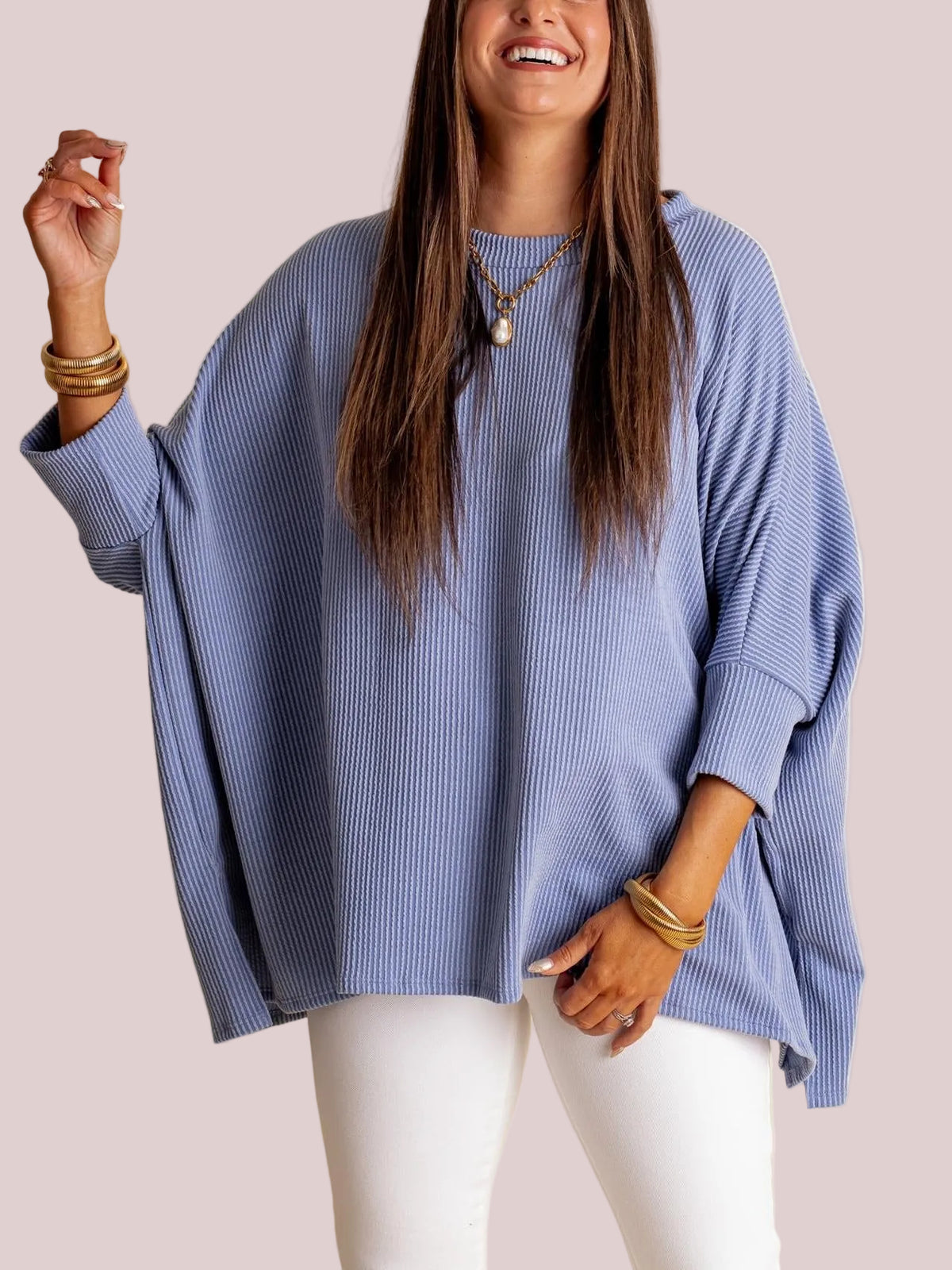 Women's Soft Ribbed 3/4 Sleeve Oversized Top