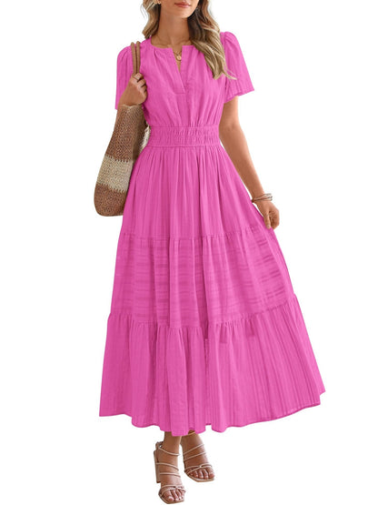 Women's V neck Ruched Spring/Summer Maxi Dress