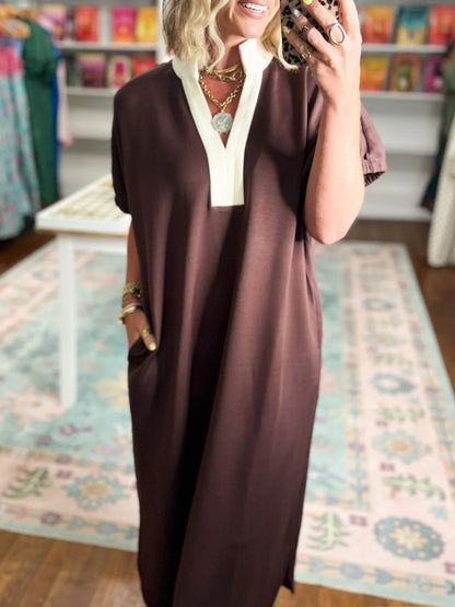 Women's Loose Fit Side Slit Casual Midi Dress