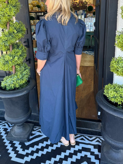 Women's Puff Sleeve A-Line Midi Dress
