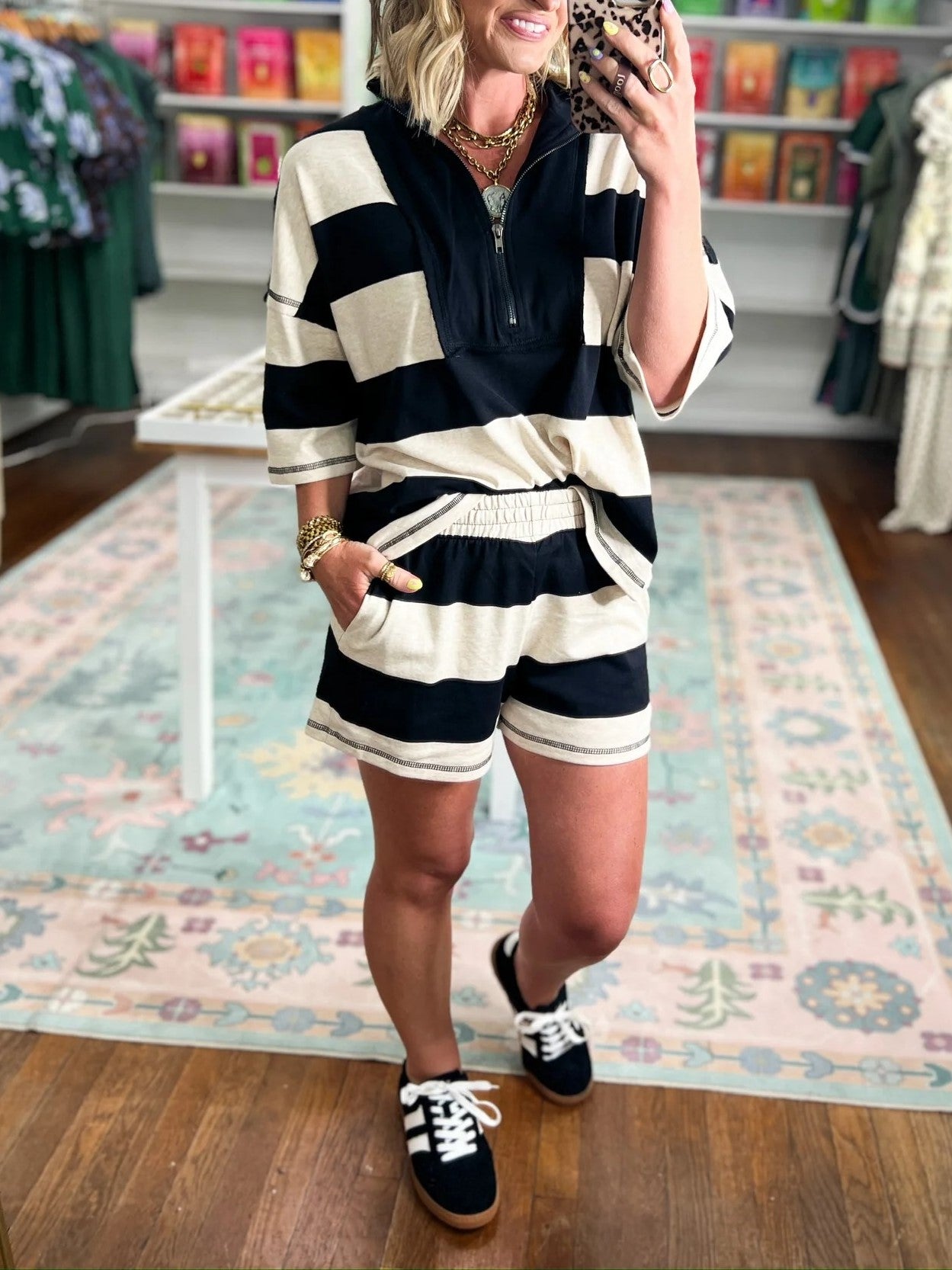 Women's Quarter Zip Striped Matching Short Set