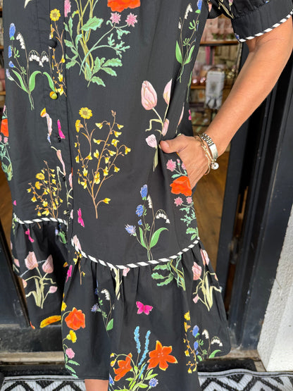 Women's Puff Sleeve Botanical Print Dress