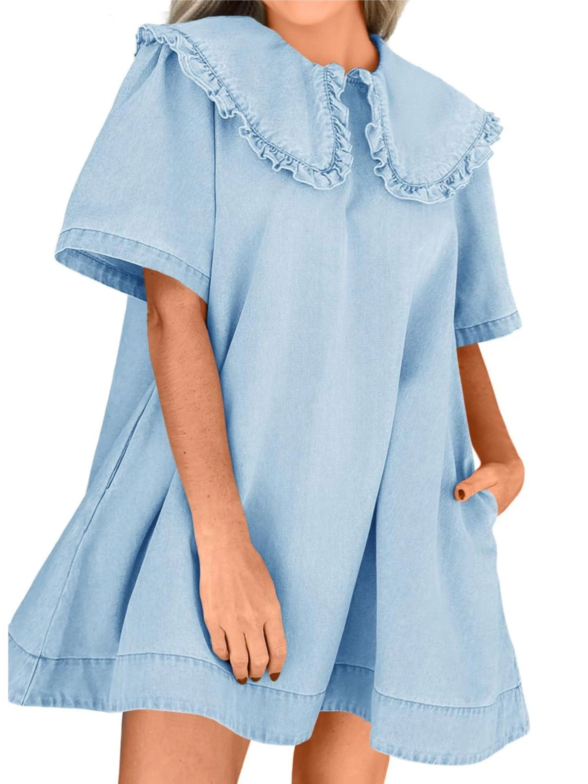 Women's Soft Denim Baby Collar Summer Dress