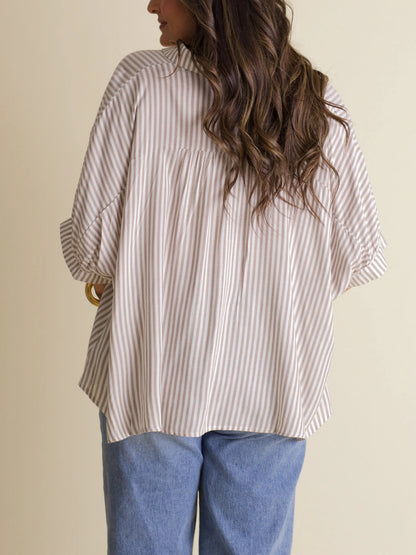 Women's Batwing Elbow Sleeve Striped Blouse