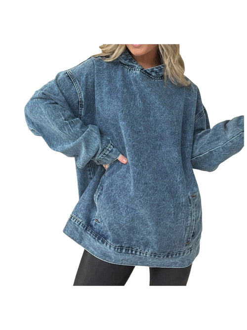 Women's Washed Denim Pullover Hoodie