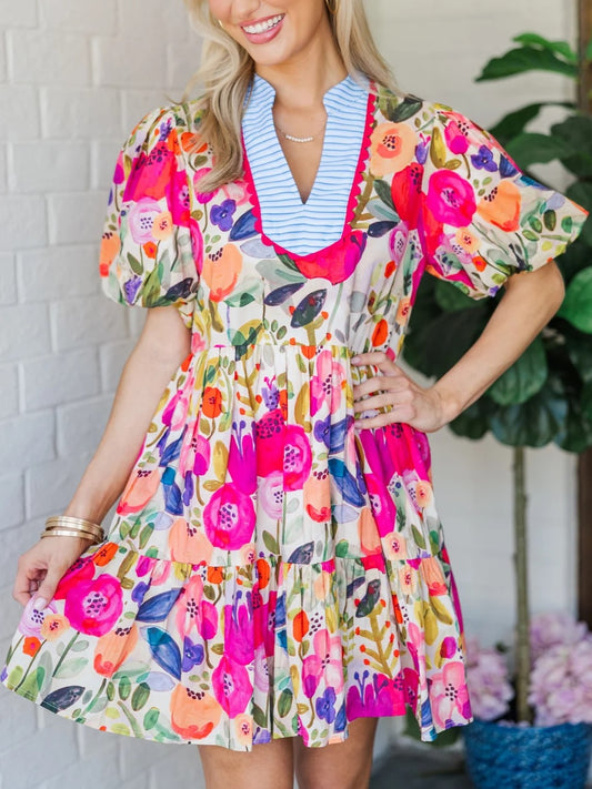 Women's Spring Summer Colorful Floral Print Dress
