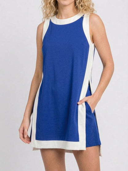Women's Color Block Sleeveless Long Vest & Shorts 2-Piece Set