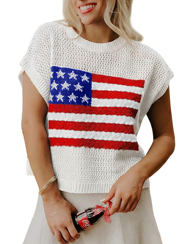Women's American Flag Knit Short Sleeve Top