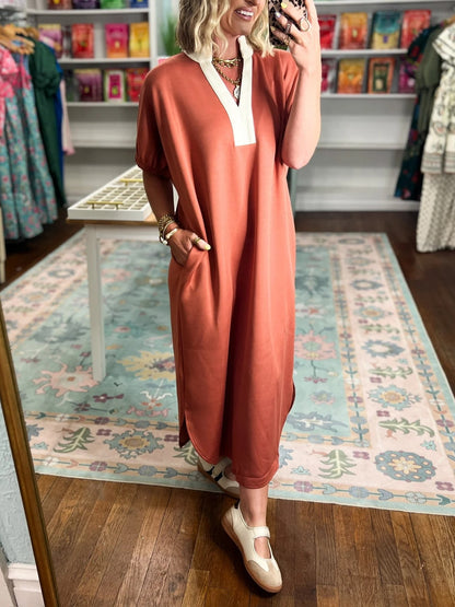 Women's Loose Fit Side Slit Casual Midi Dress
