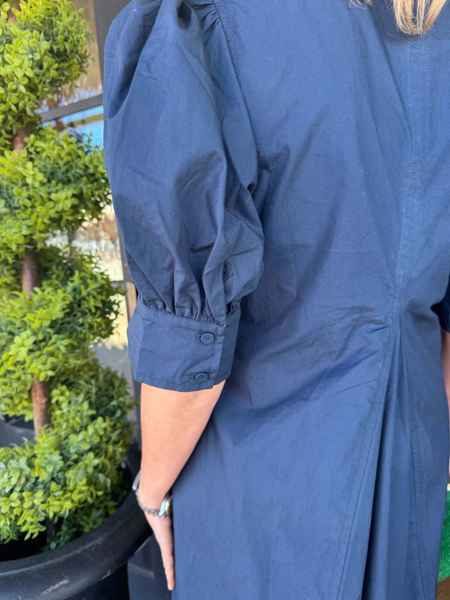 Women's Puff Sleeve A-Line Midi Dress