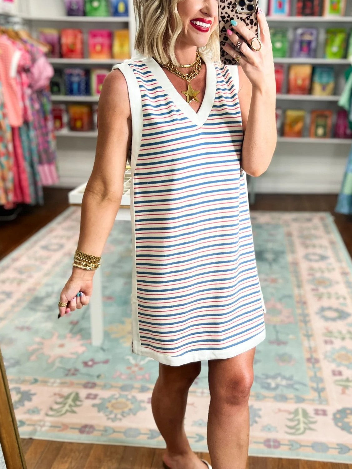 Women's Summer Holiday Contrast Edge Striped Dress