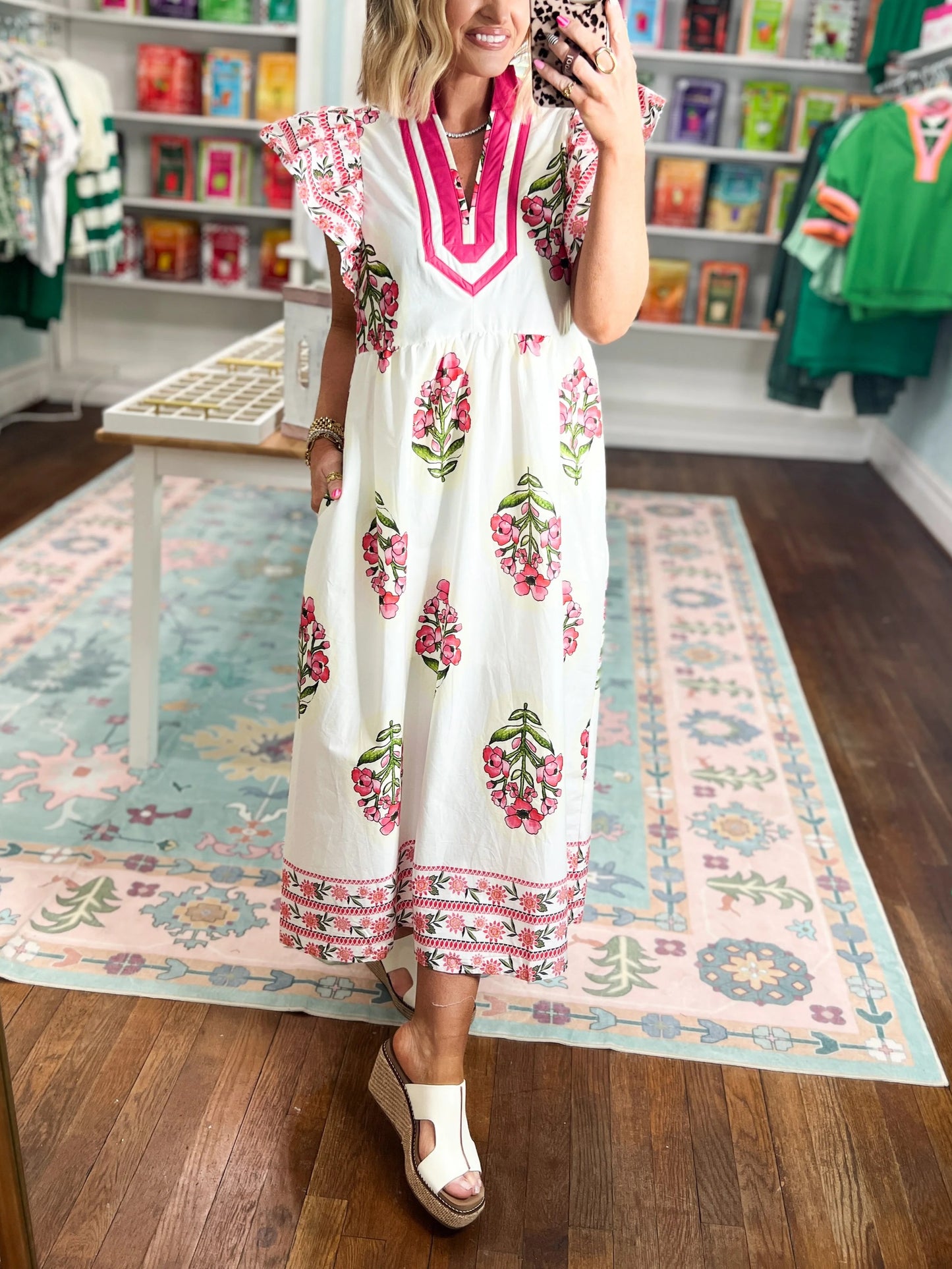 Women's Boho Floral Ruffle Sleeve Maxi Dress