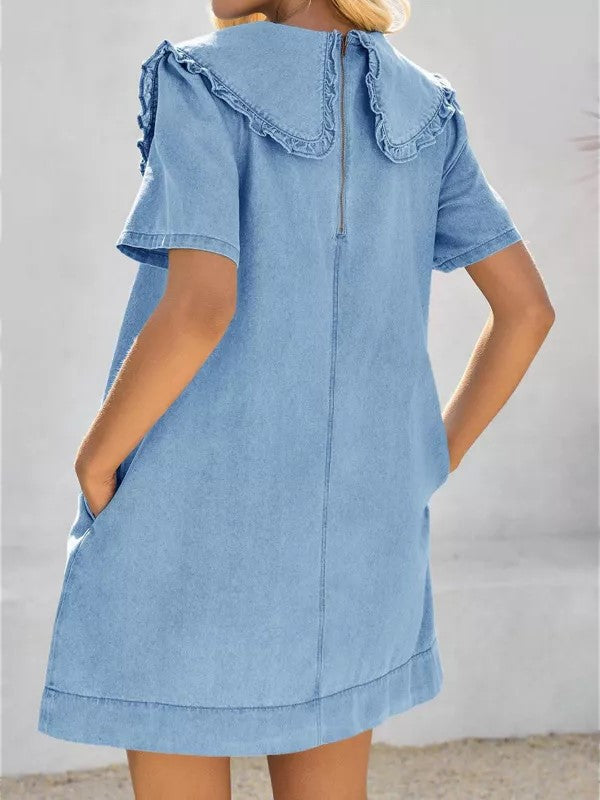 Women's Soft Denim Baby Collar Summer Dress